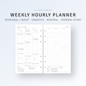 Personal | Undated Weekly Hourly Planner Pages Printable Weekly Schedule Organizer, To do list, Productivity Planner, Weekly Overview Sheet