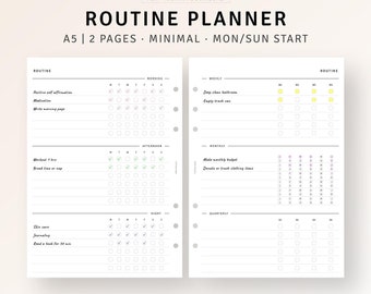 Routine Planner Printable A5 Inserts, Morning Night Routine Tracker, Weekly Routine Checklist, Habit Log, Daily Ritual, Instant Download PDF