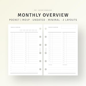 POCKET, Monthly Overview Printable Undated Monthly Planner Pages, Vertical Monthly 30 Day List Layout, Month At A Glance, Instant Download