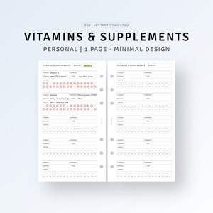 Personal, Vitamin and Supplement Tracker Printable Medication Log Sheet, Health Pill Intake Organizer Template, Supplement Log Planner