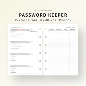 Password Tracker Printable Pocket Size Planner Inserts, Personal ...