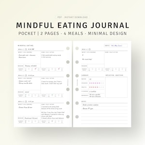 Mindful Eating Food Journal Printable Pocket Size Inserts, Food Sensitivities Log Tracker, Daily Nutrition Journal Template Digital Download