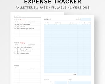 Expense Tracker A4/Letter Planner Printable Editable Money Spending Organizer, Monthly Bill Log, Simple Finance Template, Digital Download