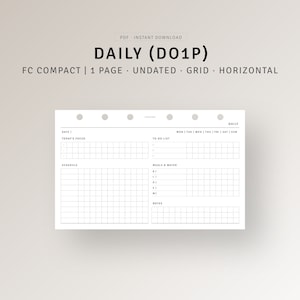Undated Daily Planner Printable FC Compact Inserts, Day on One Page, Daily Schedule Template, To do list, Productivity Planner, Daily Layout