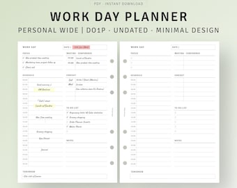 Work Day Planner Printable Personal Wide, Productivity Planner, To do list, Work From Home, Business Office Hourly Schedule Organizer Sheet
