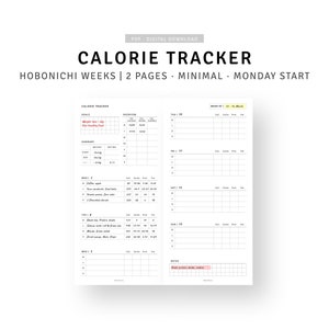 Calorie Tracker Afdrukbare Hobonichi Weken Inserts, Food Diary Journal Template, Calorie Counter Chart, Diet Planner, Weight Loss Tracker