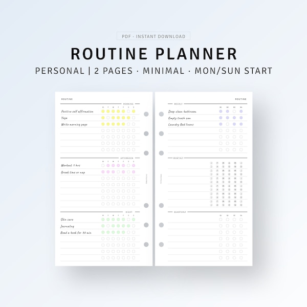 Personal Ring, Routine Planner Printable Morning Night Routine Tracker, Daily Rituals, Skin Care Routine Checklist, Habit Log Digital PDF