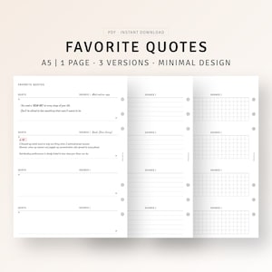 Lieblings Zitate Journal A5 druckbare Planer Einsätze, inspirierend positive Buch Film Zitate Log, beste Zitate Tracker, digitaler Download