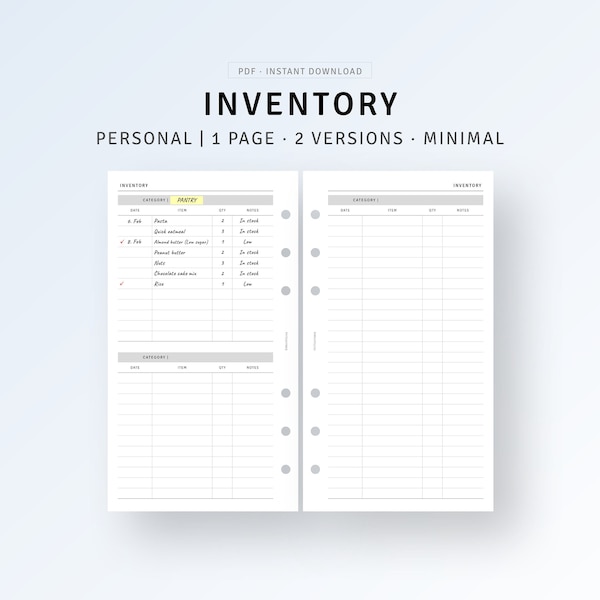 Personal, Inventory Tracker Template Printable Home Management Binder, PDF, Cosmetic Freezer Inventory Log Organizer, Supply Tracking List