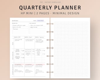 Quarterly Template HP Mini Inserts Printable, 3 Months Planner, 90 Days Planning Sheet, Quarterly Goal Setting List, Instant Download PDF