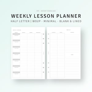 Planificador de lecciones semanal, plantilla de plan de lecciones para estudiantes por asignatura, planificador de maestros, planificador de conferencias de tamaño medio, imprimible