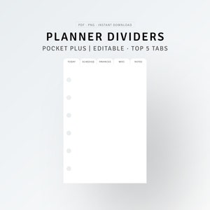 Pocket Plus Inserts | Planner Dividers Printable | PDF, PNG | Top Tabs Editable Planner Dashboard, Personalized Index Label, DIY Page Finder