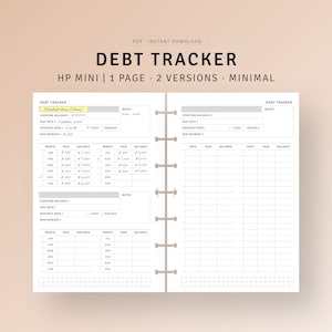 Plantillas imprimibles de seguimiento de pago de deudas para HP Mini, planificador de deuda financiera, plantilla de pago de deuda de tarjeta de crédito y préstamos estudiantiles, descarga digital en formato PDF