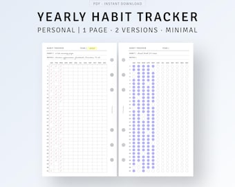 Yearly Tracker Printable Daily Routine Log Template, A Year in Pixel, Goal Tracker for Diet Fitness, Personal Size, Instant Download PDF