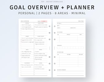 Personal, Goal Overview Planner Printable Life Goal Setting Template, Action Log, Task Management, Yearly Goal Challenge, Digital Download