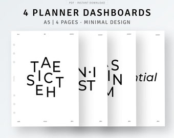 A5 Planner Dashboard Printable Planner Inserts, Motivational Words Planner Cover Template, Aesthetic Planner Sectioning, Digital Download