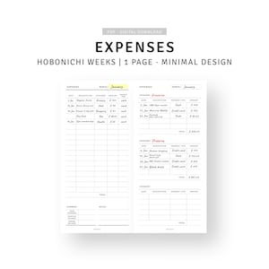 Semanas Hobonichi / Rastreador de gastos imprimible: registro de gastos, planificador financiero, registro de gastos, organizador de facturas, descarga digital en PDF