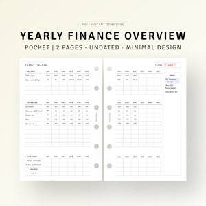 Yearly Budget Planner Pocket Printable Inserts, Income Expenses, Personal Finance, Annual Money Spending Log Template, Digital Download