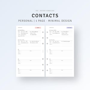 Personal, Contacts List Printable Small Business Contact Log, Emergency Contact Phone Number Email List, Address Template, Instant Download