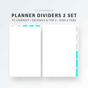 Planner Dividers Printable FC Compact Inserts, Editable Binder Side Tabs Template, Page Finder, Planner Dashboard DIY Index Label