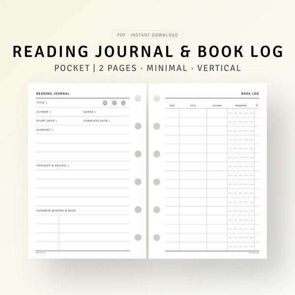 Pocket, Reading Journal Printable Book Log Inserts, Reading Review, Book Planner Template, Filofax Pocket Book Tracker, Book Shelf List