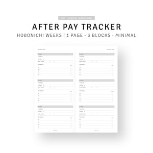 After Pay Tracker Hobonichi Weeks fügt druckbares Ausgabelog, Geldzahlung-Tracker-Vorlage, Zahlungserinnerungsliste, digitaler Download bei