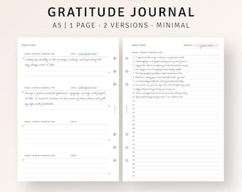 A5 Ring, Gratitude Journal Inserts Printable Mindfulness Log, One Line A Day, Monthly Reflection, Self Care Journal, Digital Download PDF