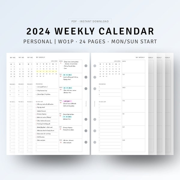 Personal, 2024 Weekly Planner Pdf Printable Week on One Page, To do list, Weekly Agenda Organizer, Productivity Planner, Week Overview Page