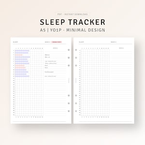 A5-inzetstukken, slaaptracker afdrukbaar maandelijks slaapdagboek, gezondheidsplanner, slaapanalysegrafiek, slaapcirkeldagboek, digitale download-pdf