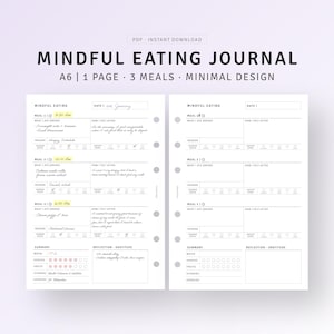 Mindful Eating Food Journal A6 Size Inserts Printable Daily Nutrition Log, Food Sensitivities Diary, Intuitive Eating, Digital Download