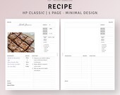 Recipe Journal Printable HP Classic Inserts, Food Recipe Template, Blank Recipe Page, Cook Book Planner, Minimal Recipe Form Card Organizer
