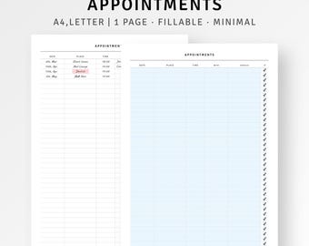 Appointment Scheduling Reminder A4/Letter Inserts Printable Fillable Doctor Meeting Appointment Template Schedule Organizer Digital Download