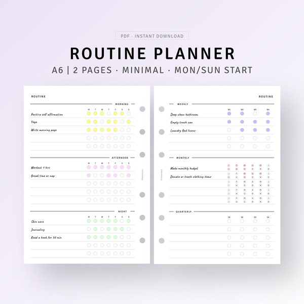 Routine Planner Printable A6 Inserts, Skin Care Routine Tracker, Morning Night Routine Sheet, Daily Rituals, Routine Checklist, Habit Log