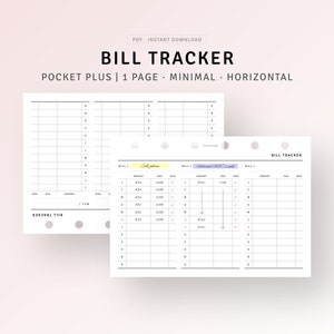 Bill Tracker Printable Pocket Plus Inserts, Spending Log, Bill ...