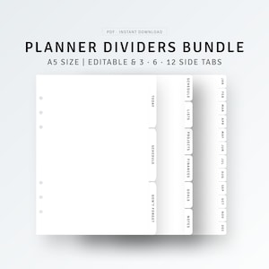 Planner Dividers A5 Printable | PDF, PNG | Editable Side Tab Template, Custom Planner Dashboard, A5 Size Binder, DIY Monthly Index Label