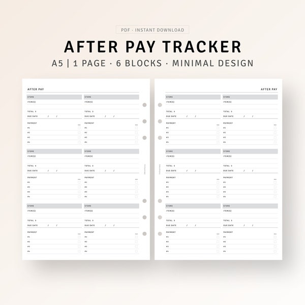 After Pay Tracker A5 Planner Inserts Printable Spending Tracker, Finance Planner, Auto Payment Due Date Reminder, Bills Schedule Organizer