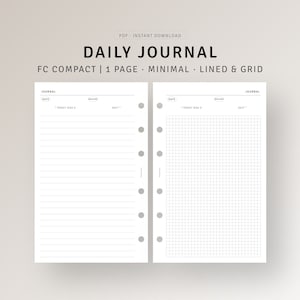 Daily Journal PDF FC Compact Inserts, Manifest Journal Template Printable, Daily Journaling Diary, Lined Grid Journal, Daily Mood Tracker