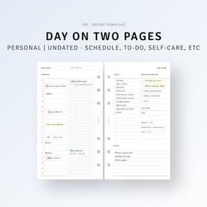 Personal, Simple Daily Planner Printable Day on Two Pages, To do list, Daily Hourly Schedule Template PDF, Daily Agenda Organizer Sheet