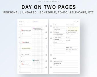 Personlig, enkel daglig planerare utskrivbar dag på två sidor, att-göra-lista, daglig timschemamall PDF, daglig agendaorganisatör