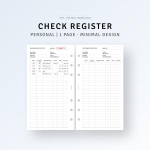Check Book Register Personal Ring Printable Inserts, Spending Log, Bank Transaction Tracker, Finance Home Budget Planner, Instant Download