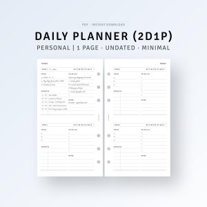 Personal, Daily Planner Pages Printable 2 Days on 1 Page, Undated Daily Agenda To do list, Time Blocking Schedule Organizer Instant Download