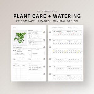 Plantplanner afdrukbare FC compacte inzetstukken, bewateringslogboek, tuinplantdagboek, info-organizer kamerplantenverzorging, direct downloaden