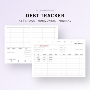 Planificador imprimible de seguimiento de pago de deudas, planificador de deudas en forma de bola de nieve, seguimiento de préstamos estudiantiles, registro gratuito de deudas de hipotecas y tarjetas de crédito, descarga digital