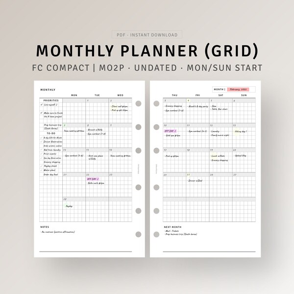 Printable And Editable Two Page Monthly Calendar Etsy