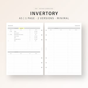 Inventory Tracker Template A5 Planner Printable Inserts, Kitchen Inventory Storage, Home Management Organizer, PDF, Cosmetic Inventory Log