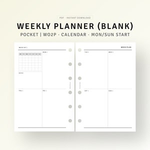 Pocket, Weekly Planner Pages Printable, Weekly Agenda Organizer, Simple ...