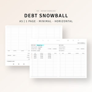 Anillo A5, rastreador de pagos de deudas en forma de bola de nieve, plantilla imprimible para liquidación de préstamos estudiantiles, rastreador de deudas de tarjetas de crédito, organizador de finanzas, descarga digital
