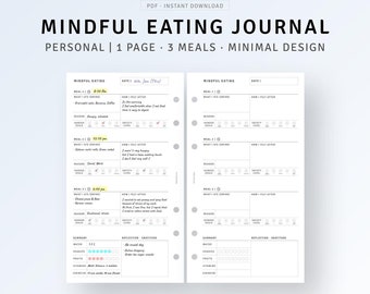 Personal, Mindfulness Eating Food Log Tracker, Intuitive Eating Habit Journal, Daily Nutrition Food Sensitivities Book, Instant Download PDF