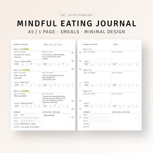 A5, Mindful Eating Food Journal Printable Inserts, Food Sensitivities Log Diary Tracker, Daily Nutrition Journal Template, Digital Download