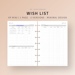 Wunschliste druckbare Online Shopping Checkliste, Geburtstag Weihnachten Wunschliste Vorlage, Geschenke für mich, Happy Planner Mini, digitaler Download PDF